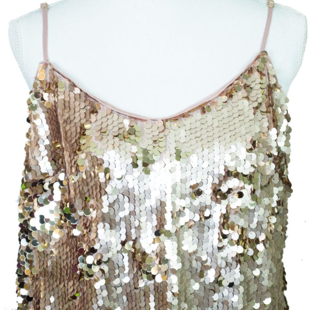 O'thread Sequin Spaghetti Strap Tank Cami Top M - image 5
